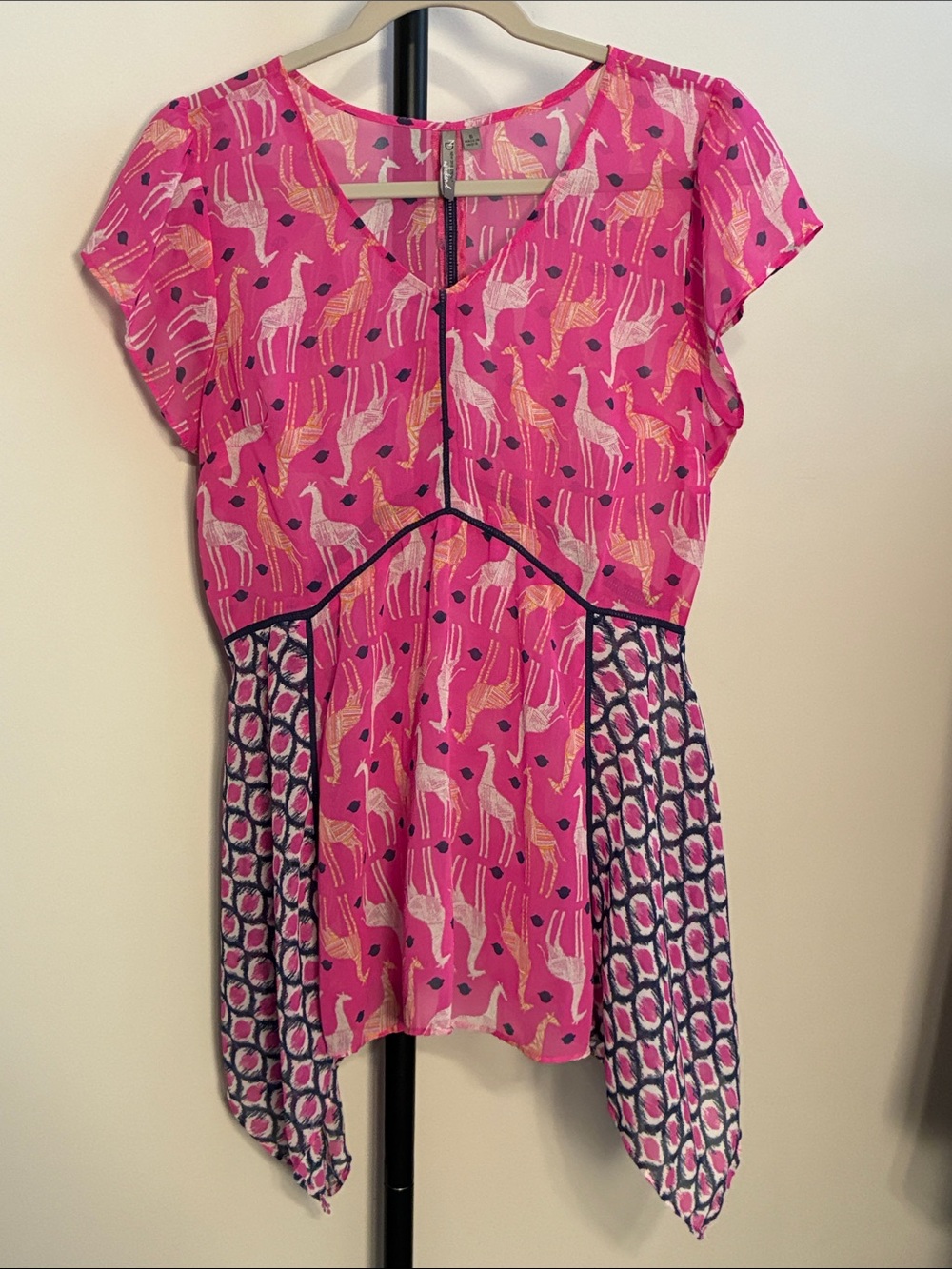 new directions Pink Giraffe Print Short Sleeve Blouse